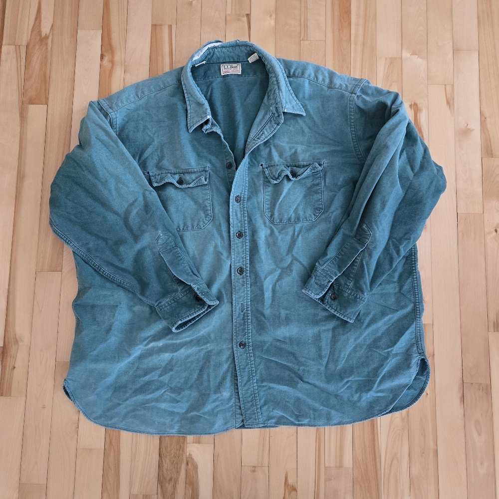 L.l. bean chamois men's button down green shirt distressed size 20 tall
